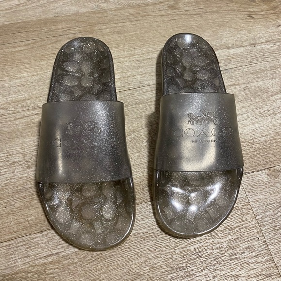 COACH CLEAR/SILVER GLITTER JELLY SLIDES - Picture 2 of 7